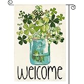 AVOIN colorlife Welcome Watercolor Lucky Clover St Patricks Day Garden Flag Double Sided, Shamrock Jar Yard Outdoor Flag 12x18 Inch
