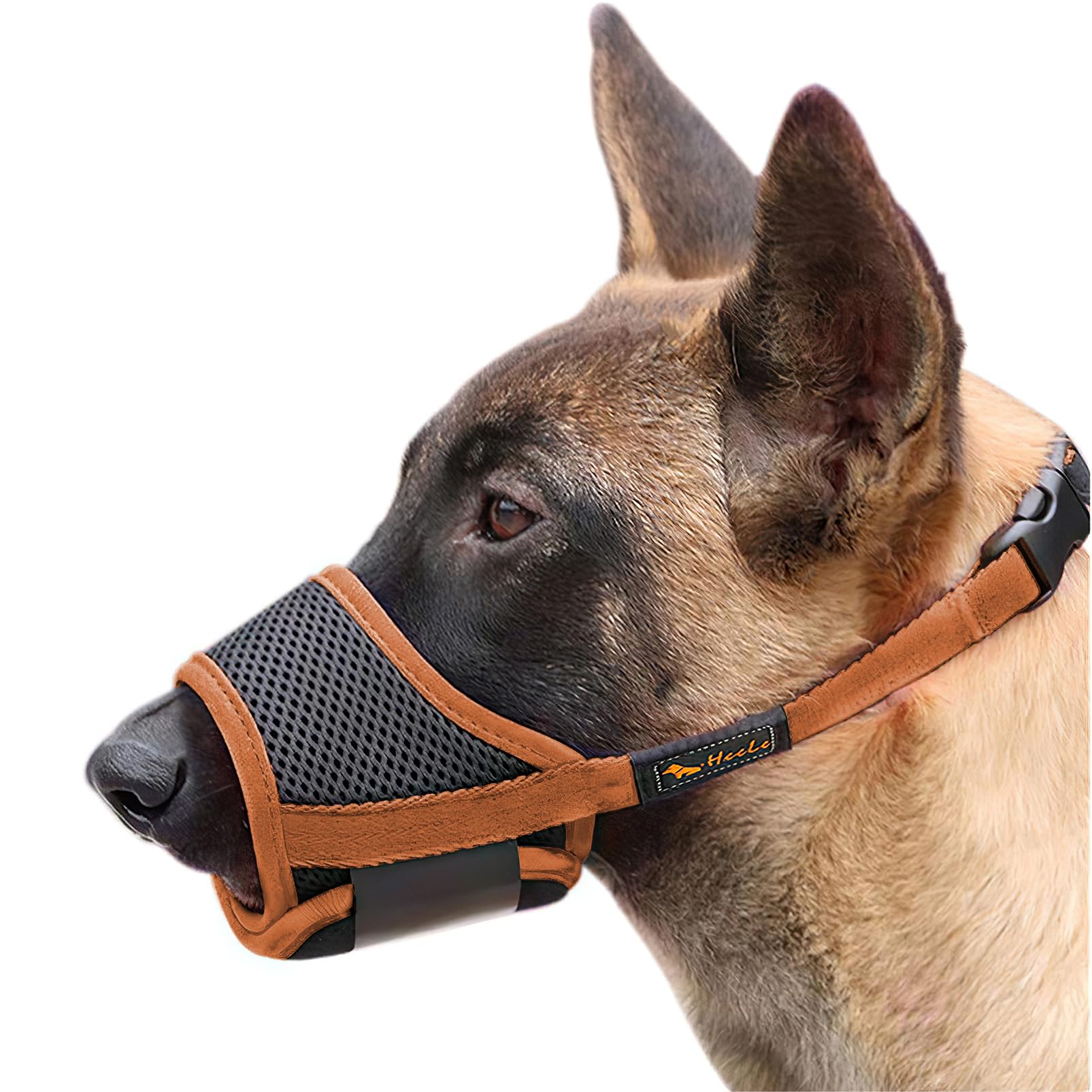 HEELE Breathable Mesh and Durable Nylon Dog Muzzle with Adjustable Loop and Soft Padding - Prevent Barking, Biting and Chewing, Brown, M