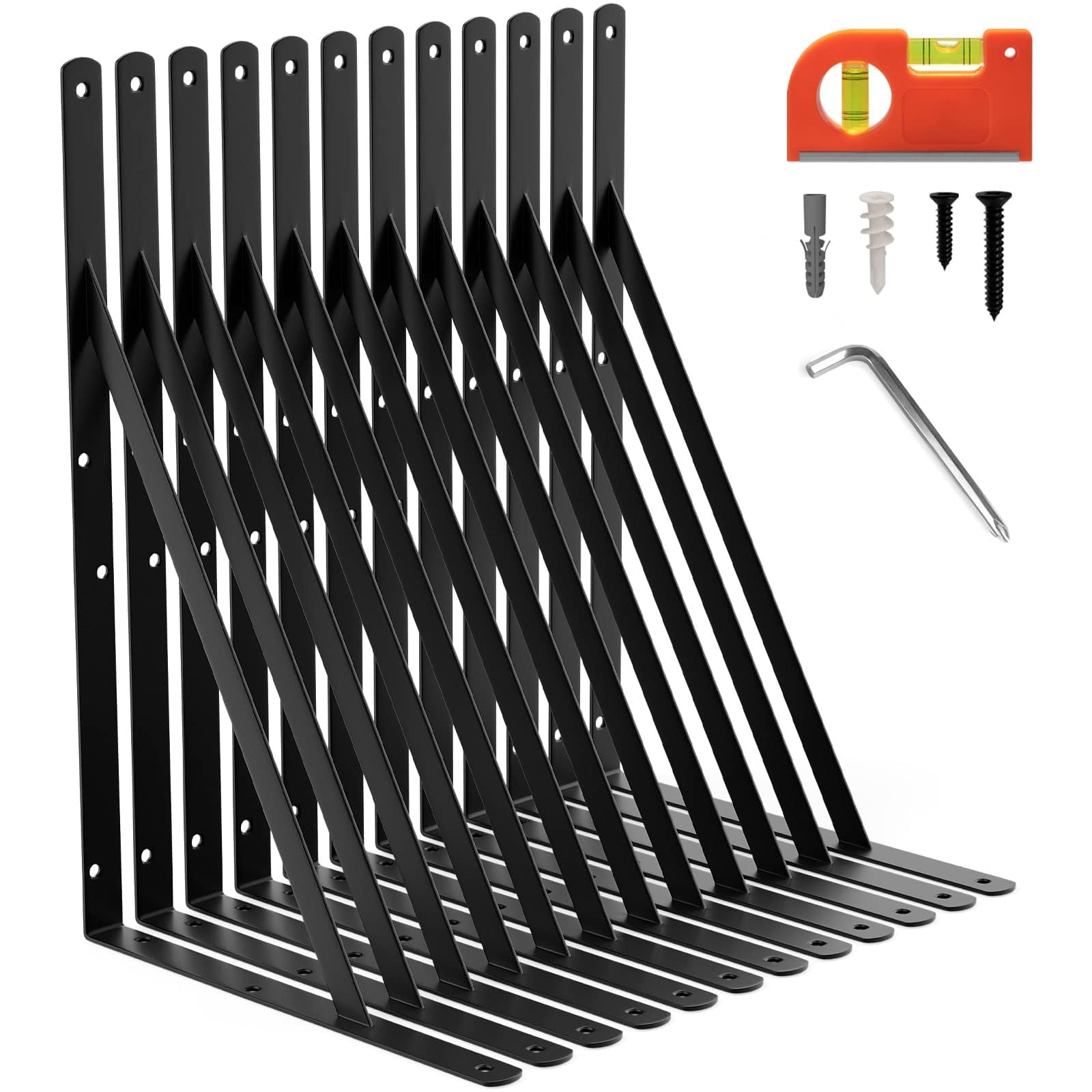 Photo 1 of 12-Pack 18 Inch Heavy Duty Shelf Brackets, Large Floating Wall Bracket for Garage Storage Shelves, Black Powder-Coated Finish, Load Capacity 800lbs