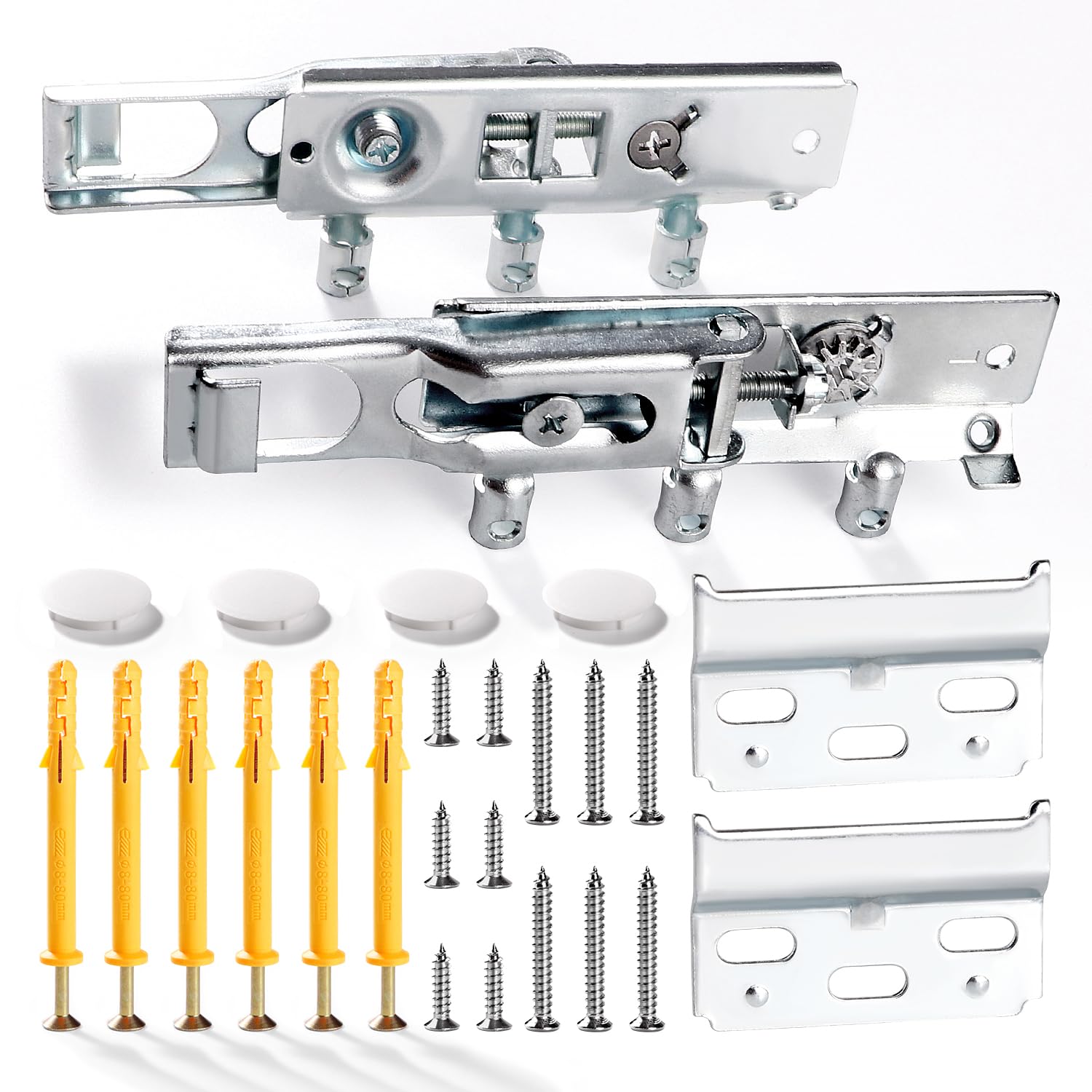 VooGenzek 2 PCS Concealed Cabinet Hanger, Concealed Hanging Bracket Kitchen, Kitchen Wall Unit Cabinet Plates Bracket, with Screws and Cover, for Wall Cabinets Adjustable Bracket, Load Capacity: 90kg