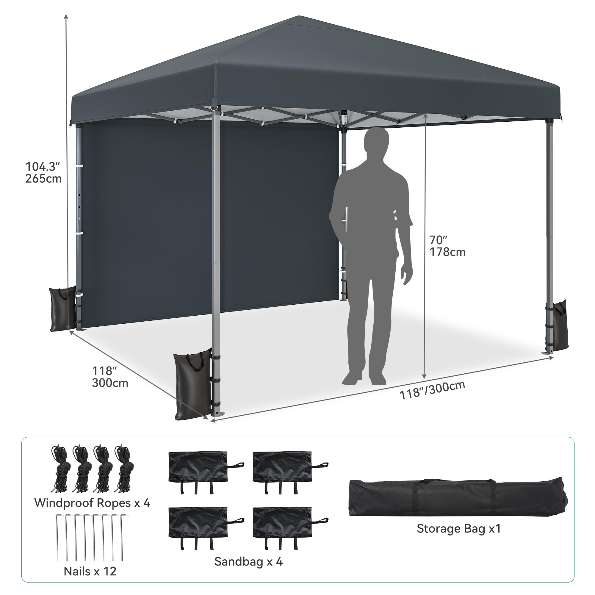 DWVO 3 x 3m Pop-Up Pavillon | wasserdicht Faltpavillon | Anti-UV Gartenzelt Partyzelt | mit Tragetasche und Seilen | für Camping Markt Festival (Grau+Einteiliges Tuch) 2