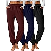 Oakgarden 3 Pack Women's Joggers Pants, Cozy High Waist Sweatpants Tapered Drawstring Yoga Casual Lounge Pants with Pockets