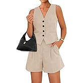BTFBM Women's Blazer 2 Piece Outfits Summer 2025 Casual Business Clothes Sleeveless Button Down Vest Shorts Lounge Sets