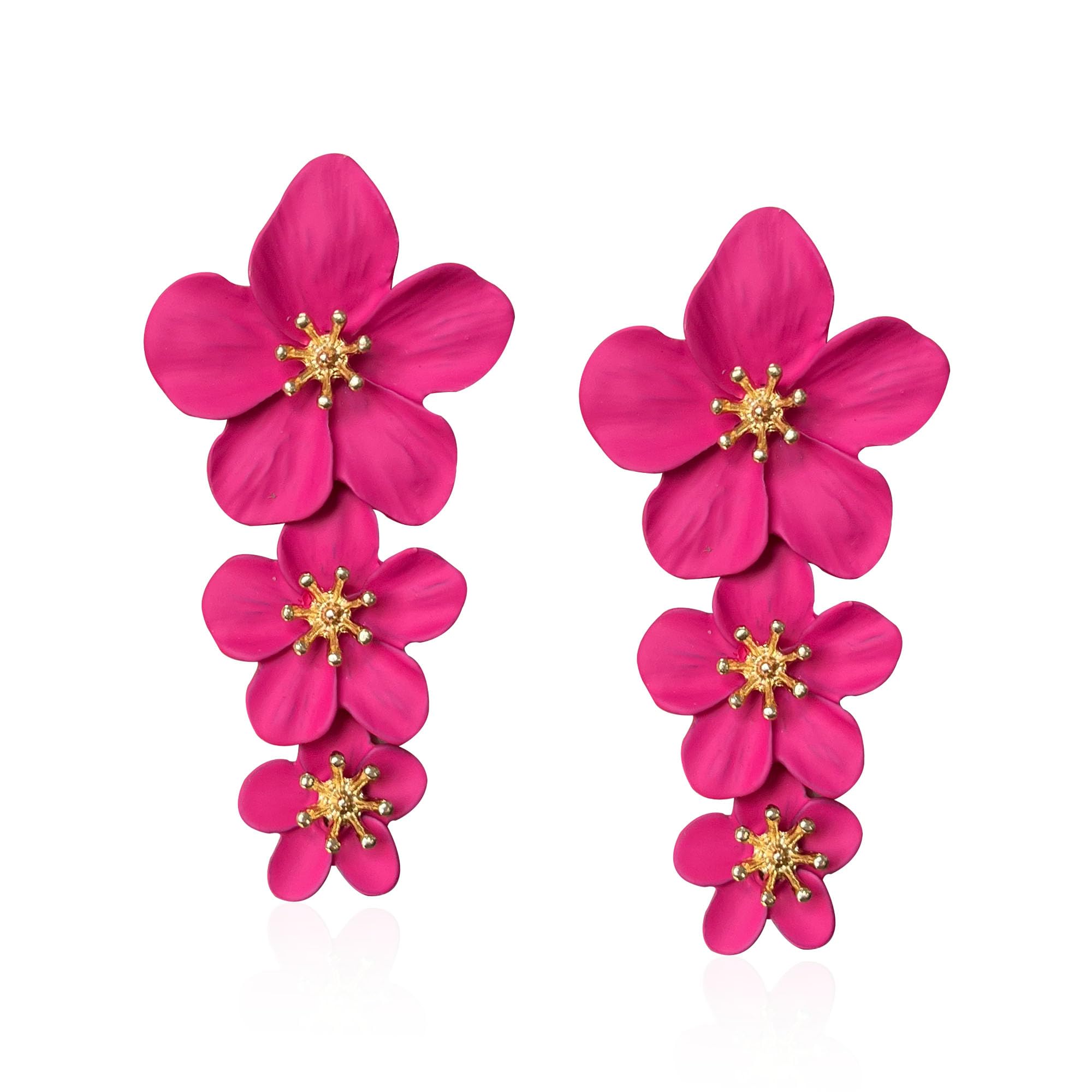 Photo 1 of Just Follow Three Layer Flower Earrings for Women Boho Statement Flower Earrings Bohemian Flower Dangle Earrings Flower Jewelry Gift (Hot Pink)