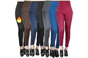 Moon Wood 7 Pack Women’s Fleece Lined Leggings High Waist Soft Stretchy Winter Warm Leggings