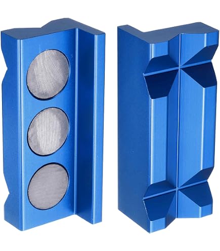 HARFINGTON Magnetic Vise Jaws – 4 Inch Aluminum Bench Jaw Pads With Magnets, V-Grooves, Multi-Purpose For Woodworking Jewelry Plumbing