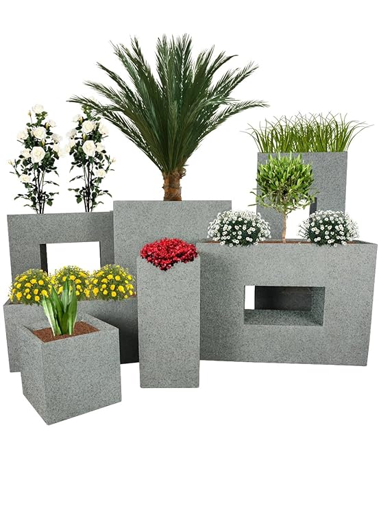 Pflanzwerk® Pflanzkübel Tower Granit Grau 50x23x23cm *Frostbeständiger Blumenkübel* *UV-Schutz* *Qualitätsware*