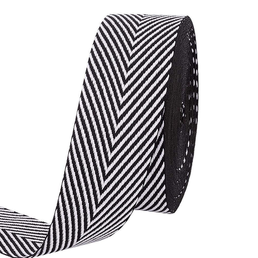 PH PandaHall 9.5 Yard/8.6m Craft Striped Ribbon 40mm/1.57inch Wide Polyester Ribbon Black White Striped Cotton Webbing Twill Tape Ribbon Herringbone Ribbon for Handbag Garment Belt Hats Sewing