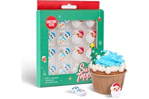 SUJOYGAR 16 Pcs Edible Christmas Cupcake Toppers, Santa Claus, Edible Snowman Men, Christmas Gingerbread House Decorations, Perfect for Cupcakes, Cake, Cookies, and Ice Cream Topping