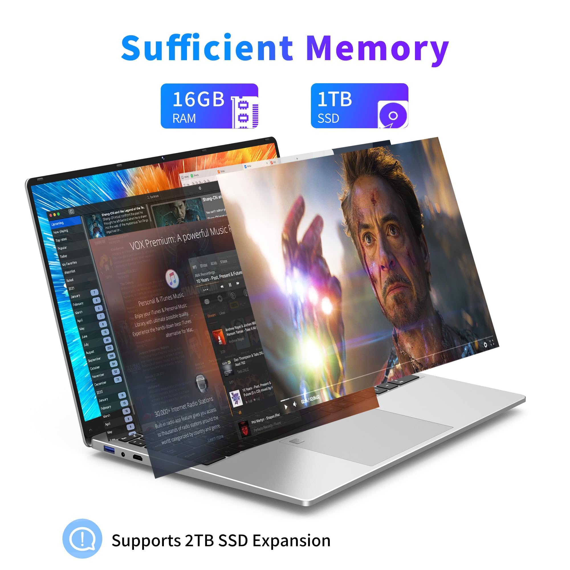 NIAKUN 16 Inch Laptop Computer 2025, Gaming Laptop, 16GB RAM 1TB SSD, N95 Processor, FHD 1920 * 1200, 180° Open, Backlit Keyboard, Windows 11 Pro, Fingerprint Unlock, UHD Graphics 750 MHz, Student