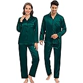 DIKFA Silk Satin Pajamas Set for Couple Matching PJS Women Men 2 Piece Button Down Loungewear Sleepwear Long Sleeve Pjs Set