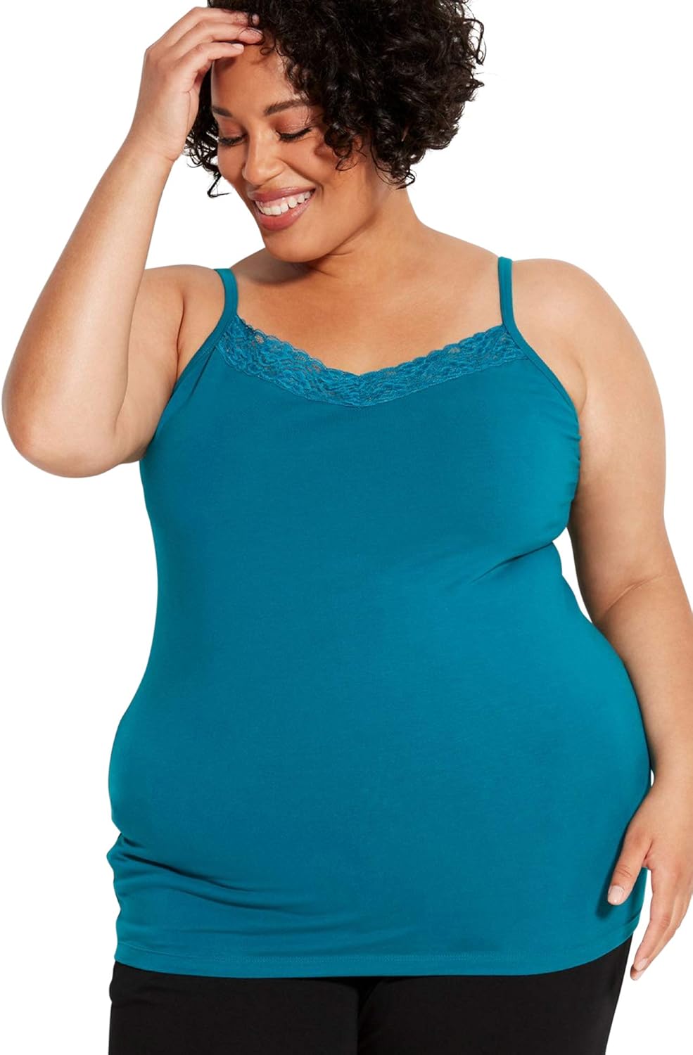 Catherines Women's Plus Size Petite Suprema Lace-Trim Cami - 0XWP, Deep Lagoon (5547) at Amazon 