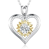 Jiostonor Sunflower Moissanite Heart Necklace for Women, Anniversary Birthday Gift for Wife, S925 Silver Moissanite Lab-Created Gem Jewelry for Her Girlfriend Mom