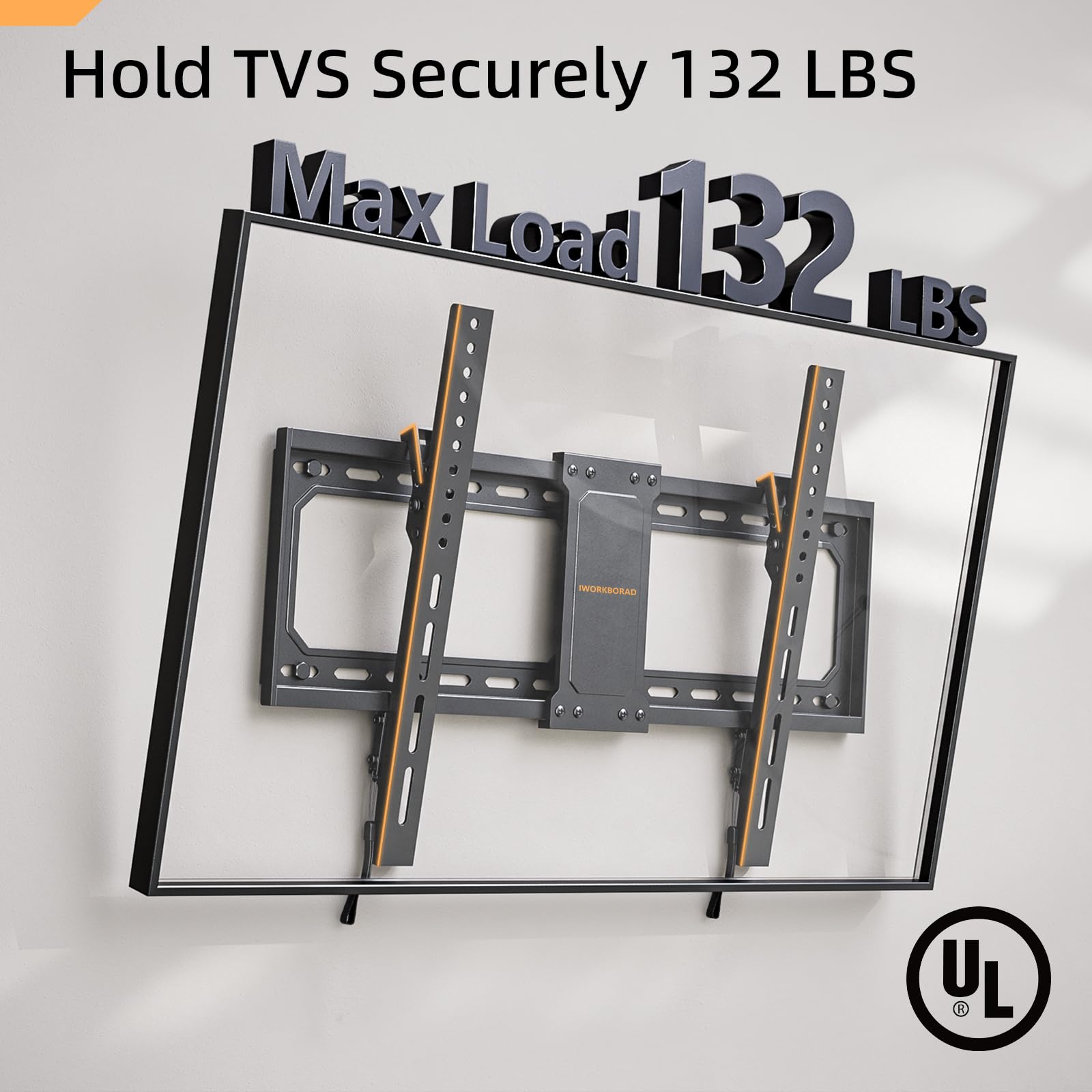 IWORKBOARD 55 65 75 85 inch Tilting TV Wall Mount for 32-90 '' TVs, Low Profile TV Mount Bracket, Safe Lock & Quick Release, Max VESA 600x400mm, 24 inch Studs,132 lbs, Fit Most 55+ 75+ 85+ 86 TVs