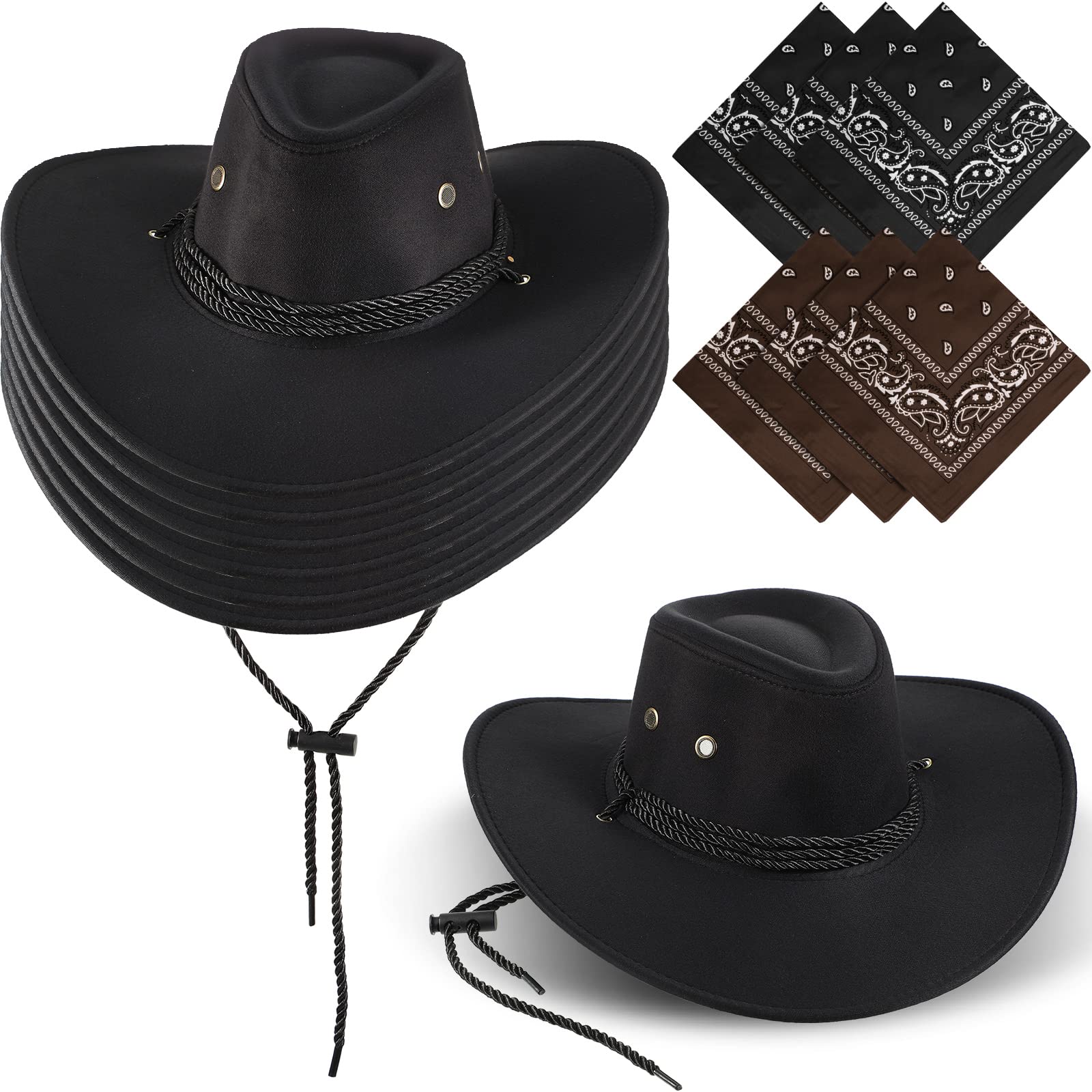 Photo 1 of Zhanmai 12 Pcs Cowboy Hat and Bandana Cowboy Cowgirl Hats Bulk Western Party Costume Halloween Accessory(Dark Color)