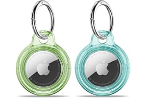 【2 Pack】 MOLOSLEEVE Airtag Holder Air Tag Case with Keychain, Anti-Scratch Airtags Key Chain for Apple Air Tags, Airtag Accessories for GPS Item Finder Tracker, Clear Blue+Clear Green