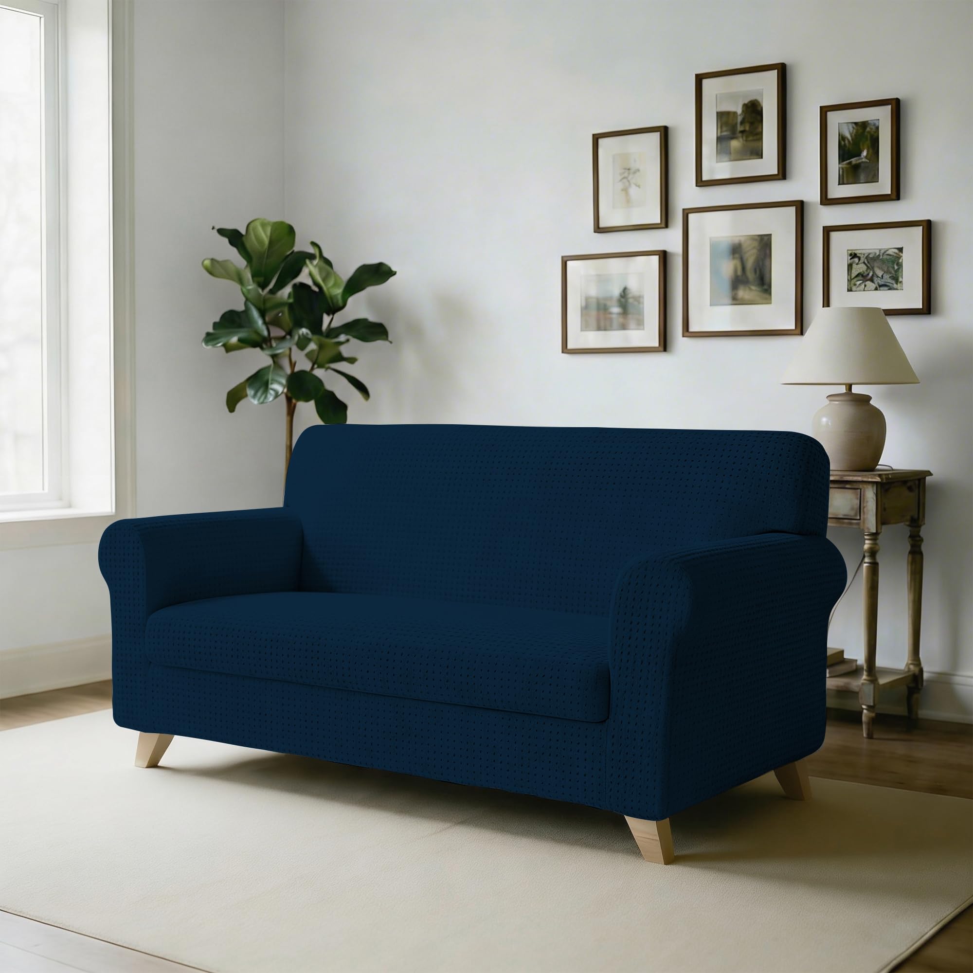 Italian Bed Linen MB Home Basic Iris Elastic Sofa Cover, Dark Blue, 3 Seater, 190 to 215 cm