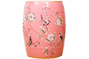 VADRET Decorative Ceramic Garden Stool, Glazed Hollow Flower and Bird Changing Stool, Suitable for Living Room, Balcony, Garden, Etc. (Color : Pink1)