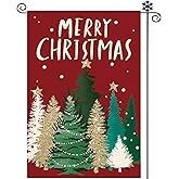 Merry Christmas Garden Flag 12x18 Inch Double Sided Outside Red Christmas Trees Garden Winter Holiday Yard Flag Outdoor House Decoration (red)