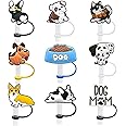 9PCS Straw Covers, 10mm Cute Straw Toppers for Stanley, Dog Straw Covers Cap for Stanley Tumblers Drinking Cups, Accessories for Stanley Cup