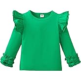 Toddler Baby Girl Solid Color T-Shirt Kids Blouse Plain Ruffle Sleeve Top Cotton Casual Clothes