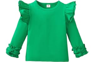 SANPERSONLIN Toddler Baby Girl Solid Color T-Shirt Kids Blouse Plain Ruffle Sleeve Top Cotton Casual Clothes