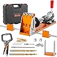 VEVOR Pocket Hole Jig Kit, 34 Pcs Pocket Hole Jig System with 11" C-clamp, Fixture, Step Drills, Wrenches, Drill Stop Rings, Square Drive Bits, Toolbox, for DIY Carpentry Projects, Adjustable