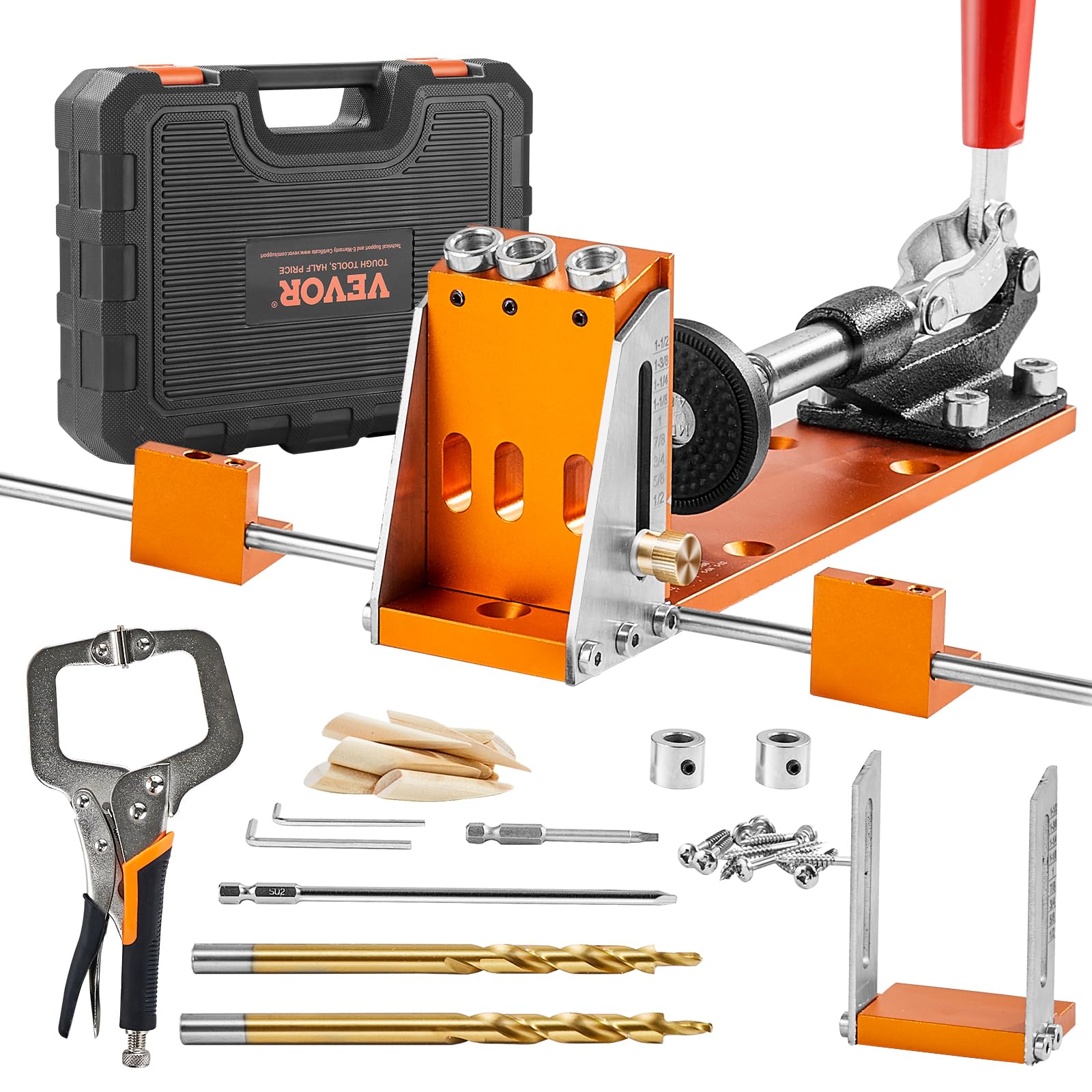 Photo 1 of *****PARTS ONLY*****VEVOR Pocket Hole Jig Kit, 34 Pcs Pocket Hole Jig System with 11" C-clamp, Fixture, Step Drills, Wrenches, Drill Stop Rings, Square Drive Bits, Toolbox, for DIY Carpentry Projects, Adjustable