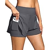 Women's 2 in 1 Running Shorts - High Waisted Lightweight Athletic Workout Gym Yoga Shorts Spandex Liner with Pockets