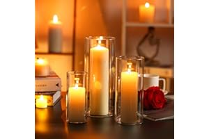 YSHENGOOD Hurricand Candle Holder 3 PCS, Glass Pillar Candle Holder, Clear Glass Cylinder Candleholder Glass Cylinder Vase for Centerpieces Wedding Party Decoration