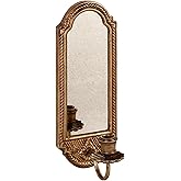 SOFFEE DESIGN Vintage Gold Wall-Mounted Candle Sconce with Mirror - Floral Base & 3D Woven Texture for Bathroom, Dining Room,