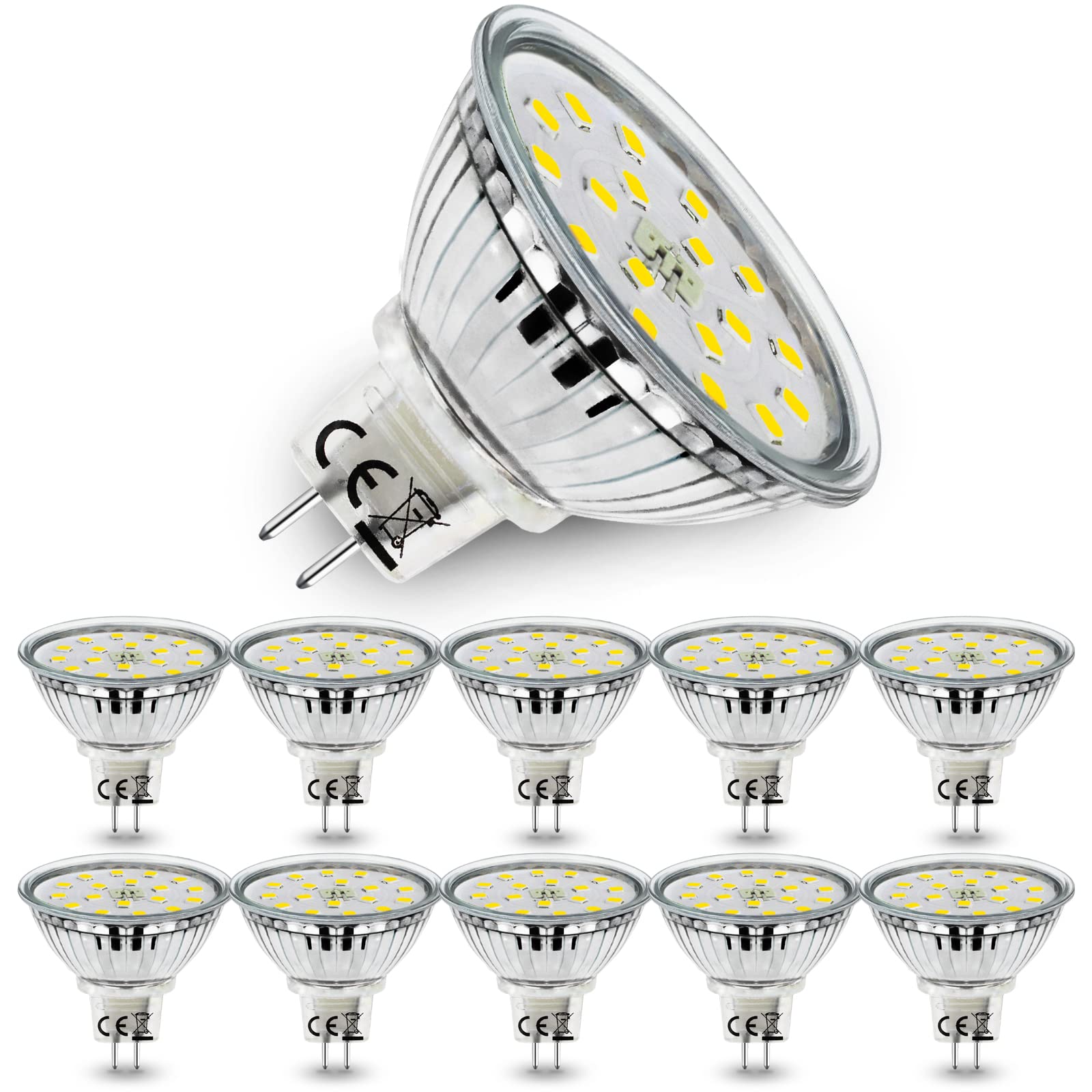 Allesgute 10x 5W GU5.3 LED Light Bulbs, MR16 LED Bulbs Cool White 6000K, 450lm Bright Energy Saving Light Bulb Eqv. 45W Halogen Spotlight, 12V Bi-Pin Lightbulb, 120° Beam Angle