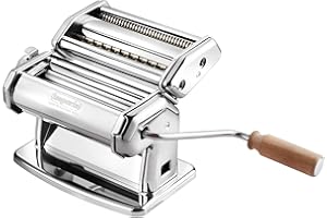 Imperia Pasta Maker Machine - Heavy Duty Steel Construction w Easy Lock Dial and Wood Grip Handle- Model 150 Made in Italy