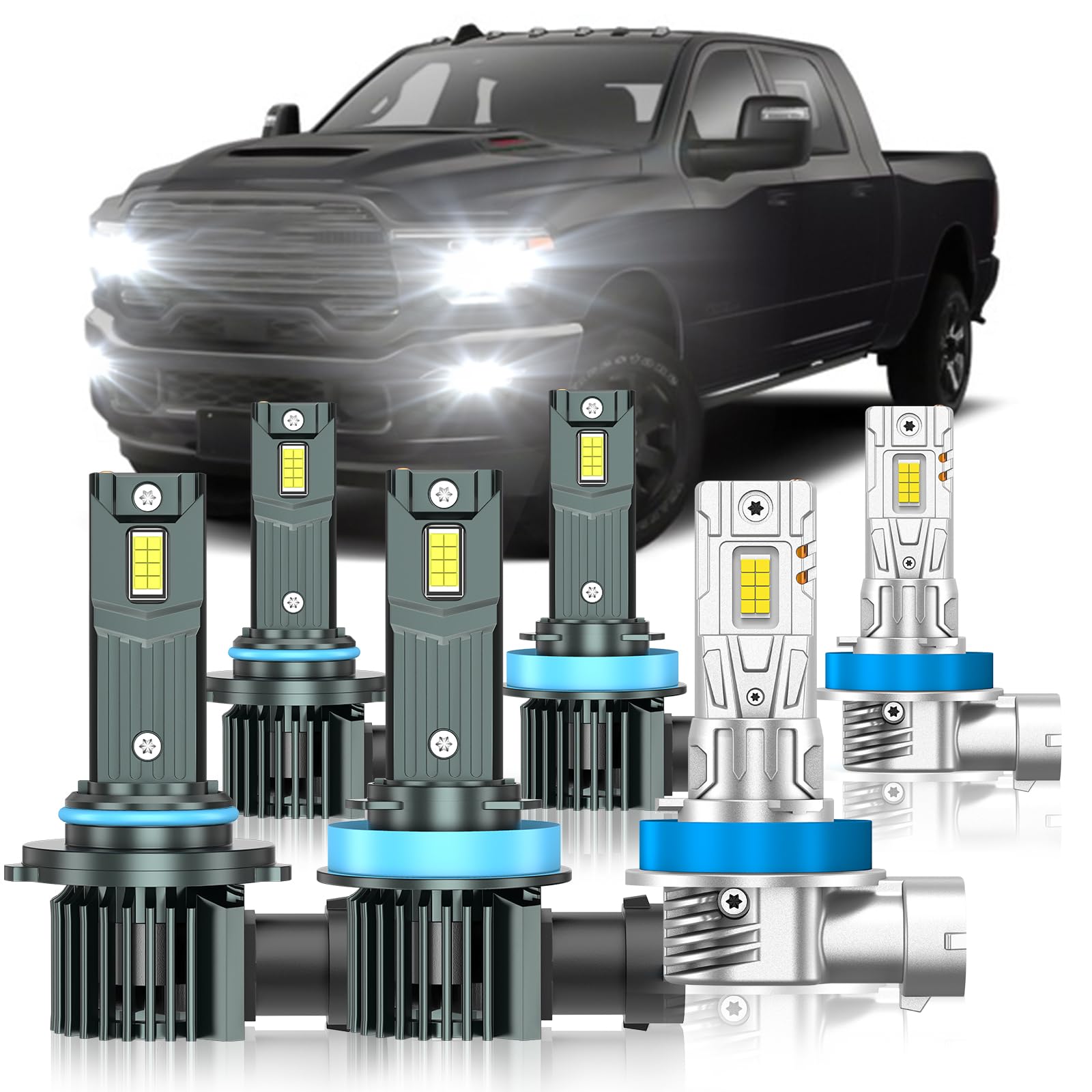 Photo 1 of ZSTOPCL Fit for Dodge Ram 1500 2500 3500 2019-2025(without Projector Version) Light Bulbs, High/Low Beam Fog Light Bulbs Combo, 800% Brightness, 6000K Cool White, Plug and Play, Pack of 6