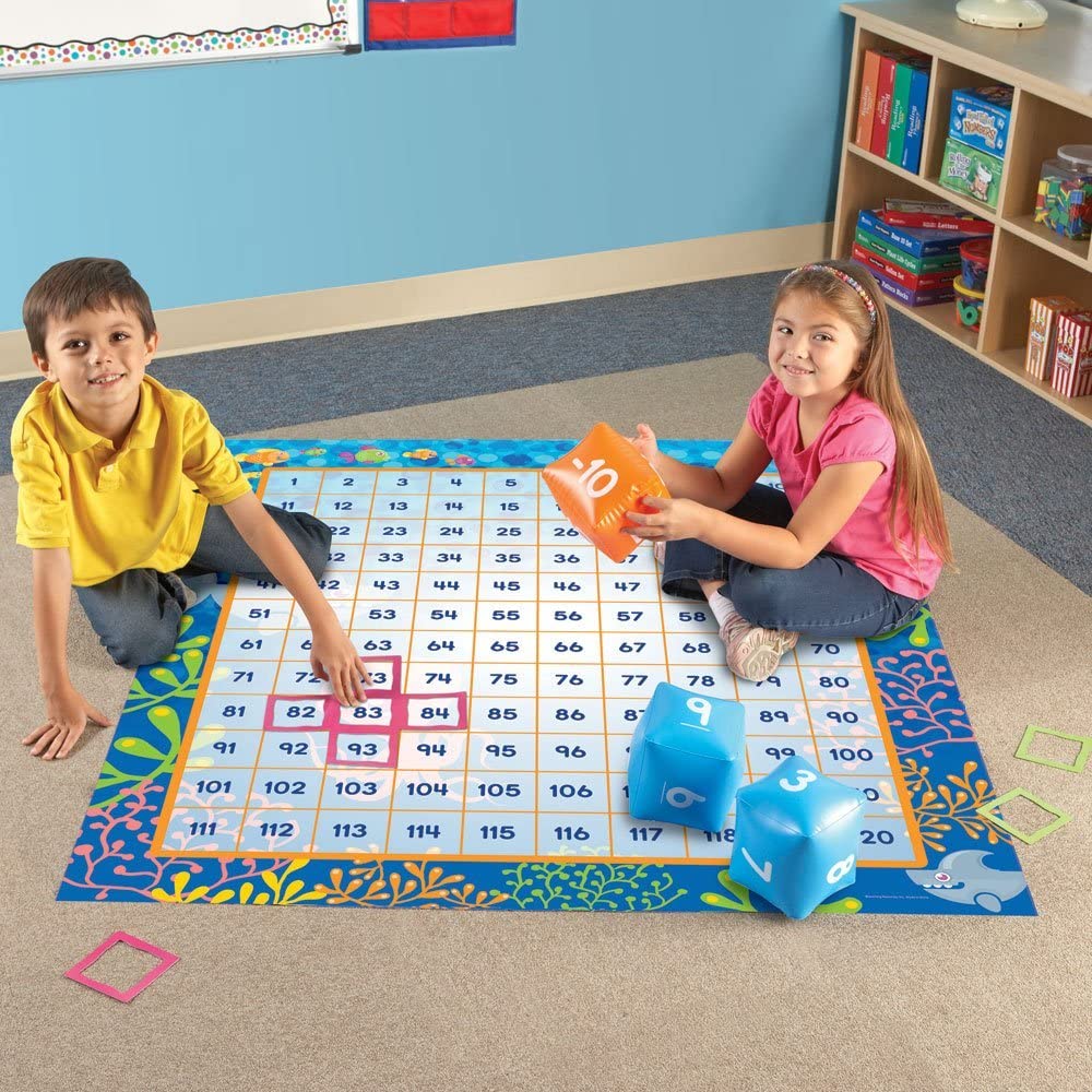 Learning Resources Make a Splash 120 Mat Floor Game - Math Manipulatives, Addition and Subtraction Board Games , Classroom Must Haves, Homeschool Supplies, Montessori Gifts for Boys and Girls