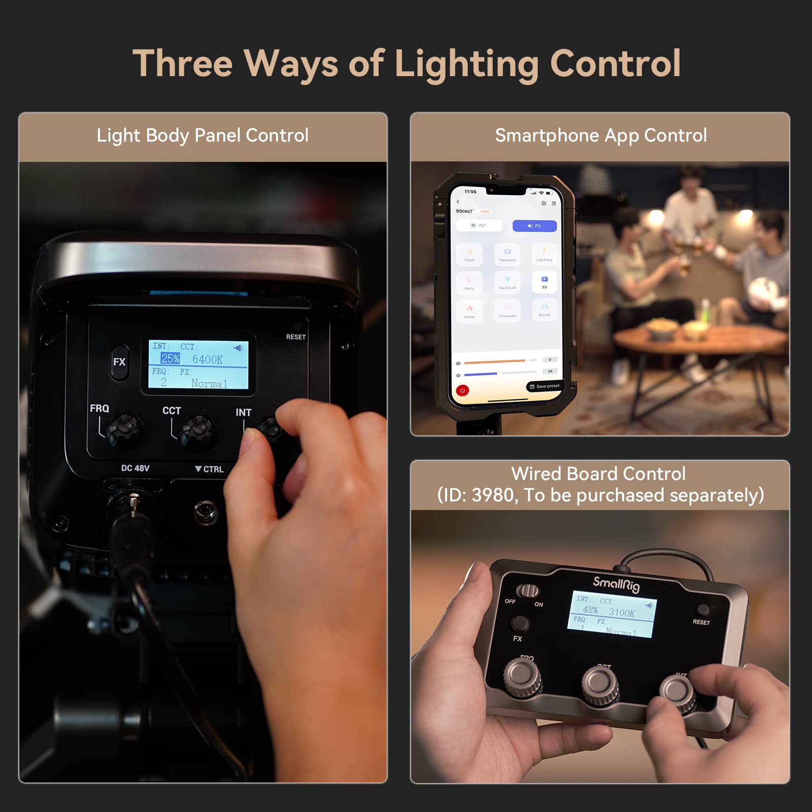 SmallRig RC 350B 350W Bi-Color COB Video Light - 115,000Lux @1m, CRI 96+, TLCI 97+, 2700K-6500K Camera Studio Light, 9 Effects, 3 Mode Control for YouTube Studio, Shooting