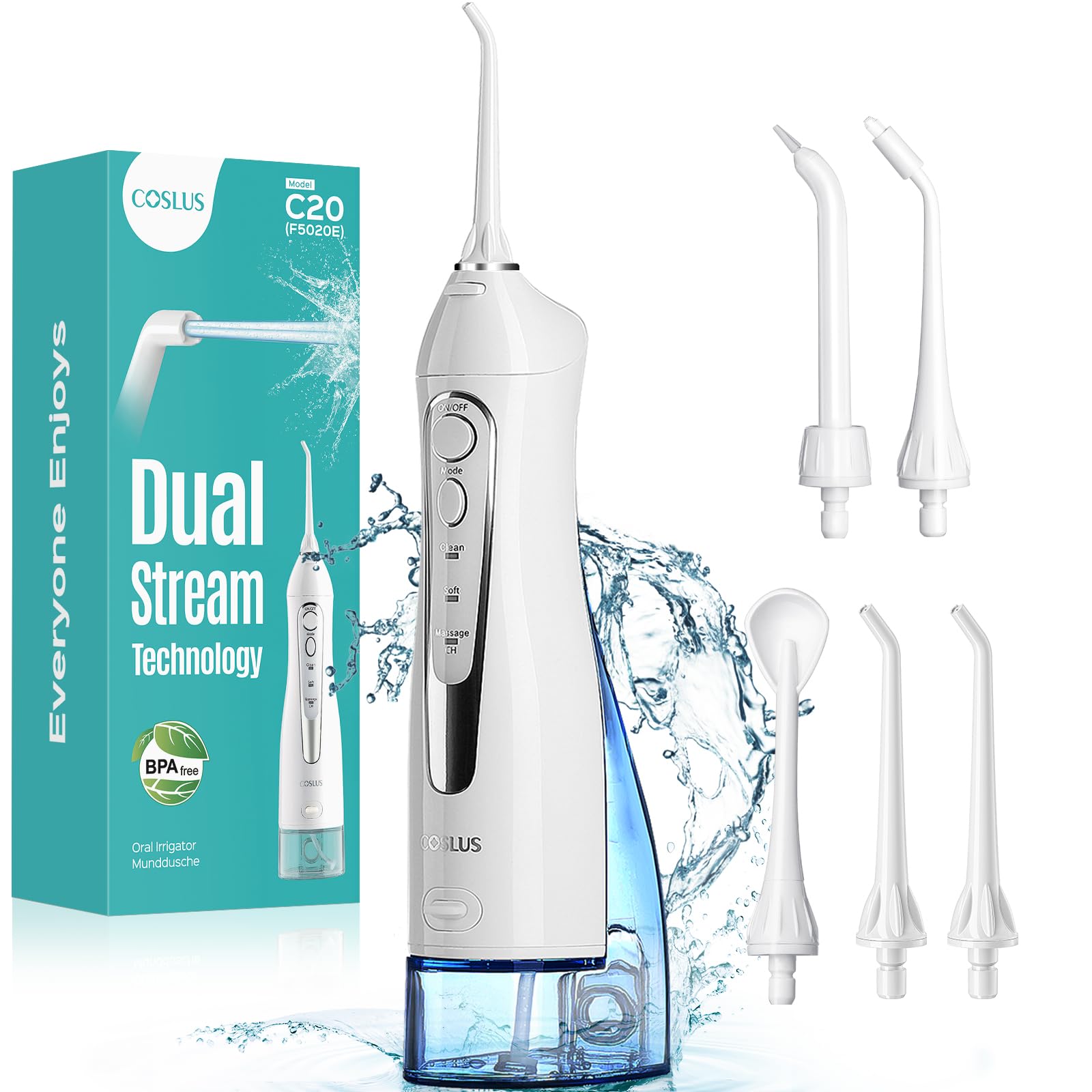 COSLUS ADA Accepted C20 Water Dental Flosser Teeth Pick, 300ML Larger Tank