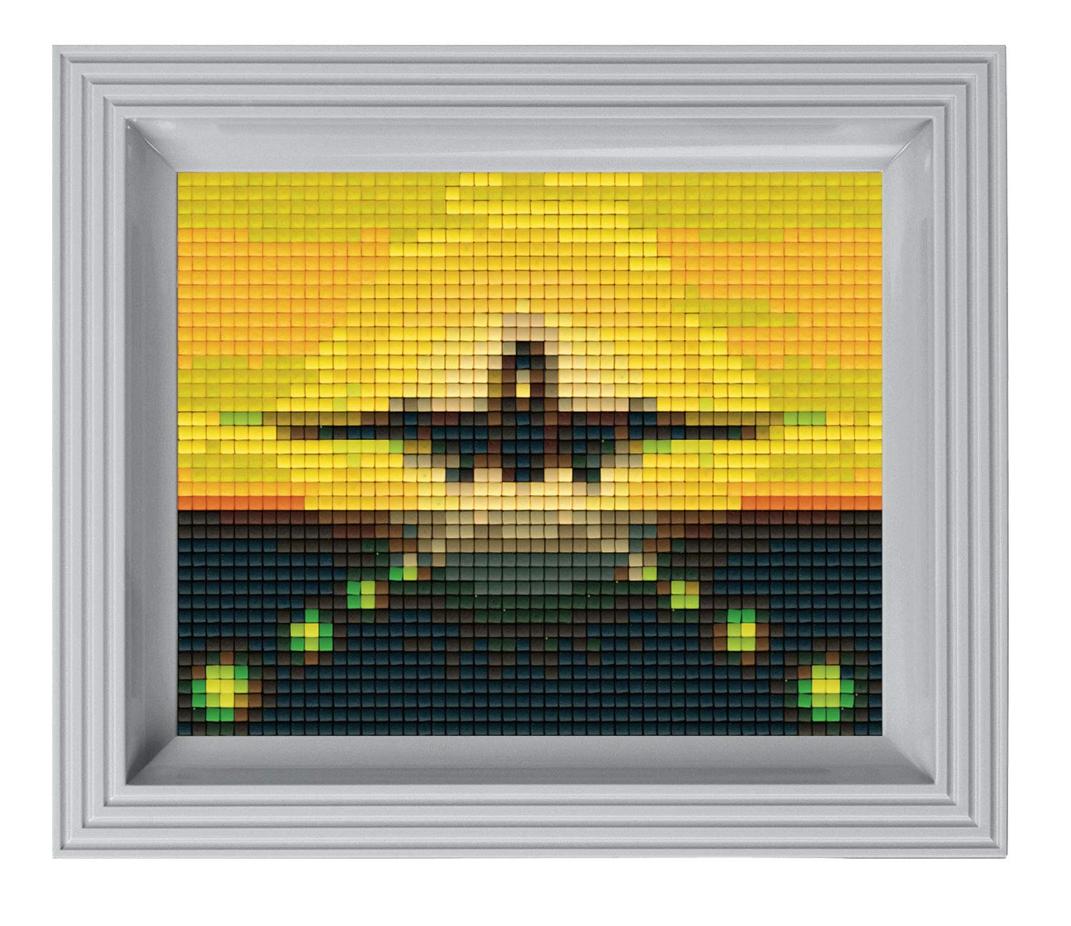 Pracht Creatives Hobby Pixel P31212 Mosaic Gift Box Airplane Landing, Pixel Image with Frame, Easy Plug-In System, No Ironing or Gluing, Organic Plastic Stones