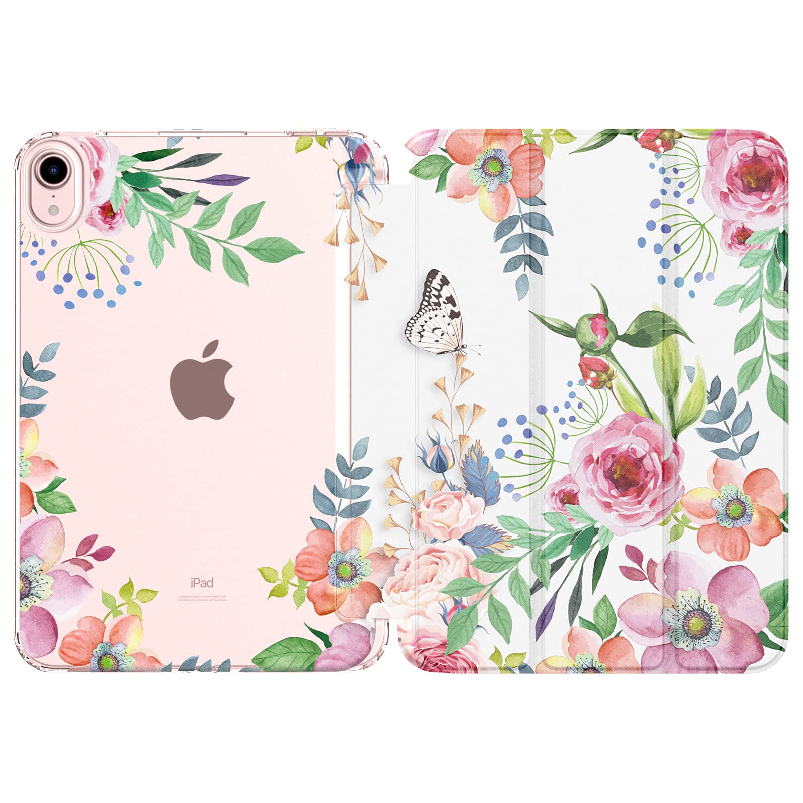 MoKo Case for New iPad Mini 7 (A17 Pro) 2024 and 6th Generation (8.3-inch), Soft TPU Translucent Frosted Back Cover, Fragrant Flowers