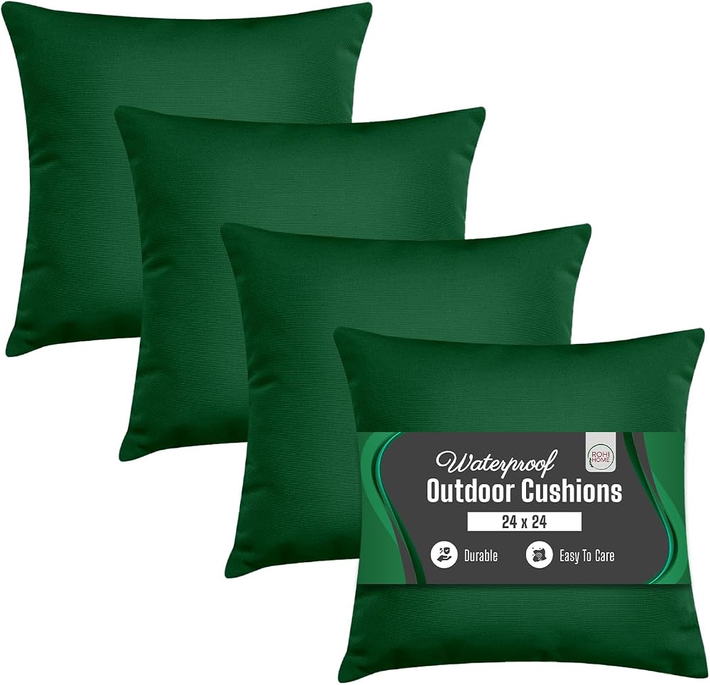 Rohi Waterproof Outdoor Cushions 4 Pack 18x18 Dark Green with Inserts