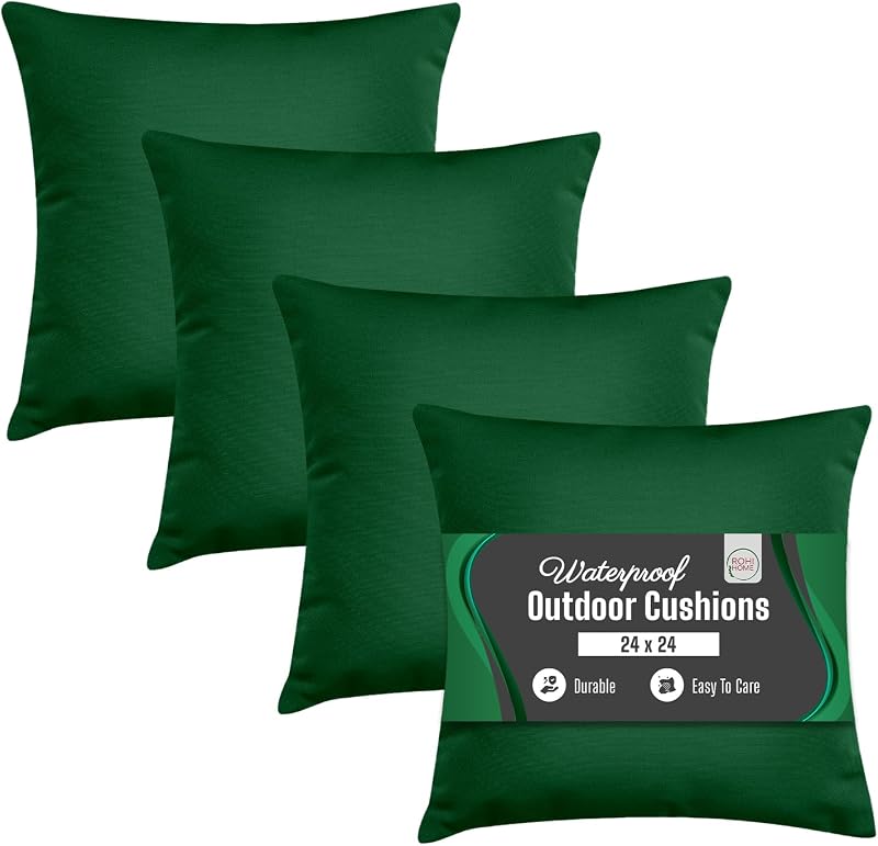 Rohi Waterproof Outdoor Cushions 4 Pack 18x18 Dark Green with Inserts