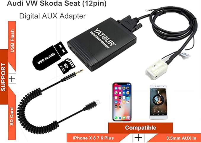 VW Audi Skoda Seat iPhone adaptateur auxiliaire stéréo, Digital