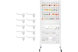NectaCol 2'x 5' Standing Pegboard Display with T-Base, Pegboard Display Stand with Wheels, Metal Peg Board Display Rack, Art Display Stand, Extra 10 Pieces Hooks - White