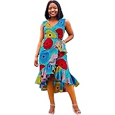SHENBOLEN Women African Ankara Batik Print Traditional Clothing Casual Party Dress