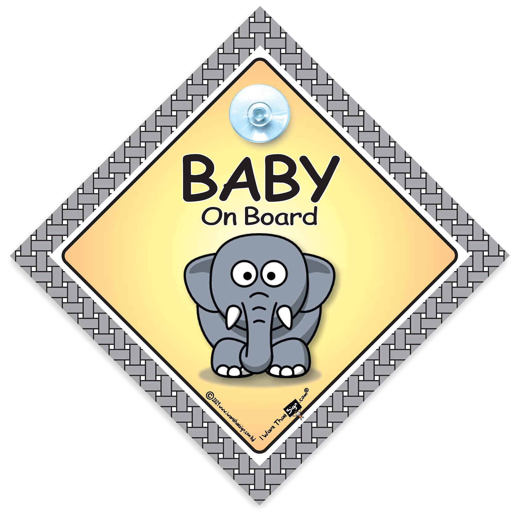 Baby Elephant On Board Sign, Baby On Board Sign, High Visibility Suction Cup Car Window Sign Designed to Let Other Road Users Baby is in The Car, 14 cm x 14cm x 2cm