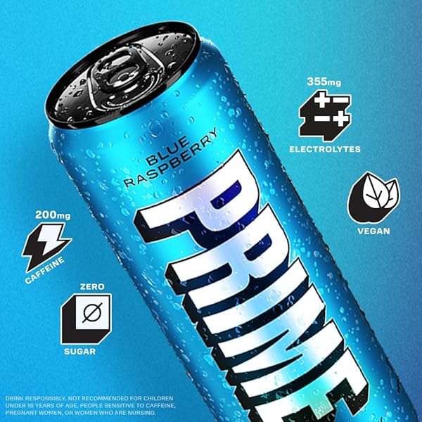 PRIME ENERGY BLUE RASPBERRY | ZERO SUGAR ENERGY DRINK | PREWORKOUT ENERGY | 200MG CAFFEINE WITH 355MG OF ELECTROLYTES AND COCONUT WATER FOR HYDRATION| VEGAN | GLUTEN FREE |12 FLUID OUNCE | 24 PACK