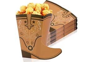 UgyDuky Western Party Popcorn Boxes 24 Pcs, Cowboy Boot Shaped Popcorn Treat Boxes for Western Theme Party Supplies, Brown Co