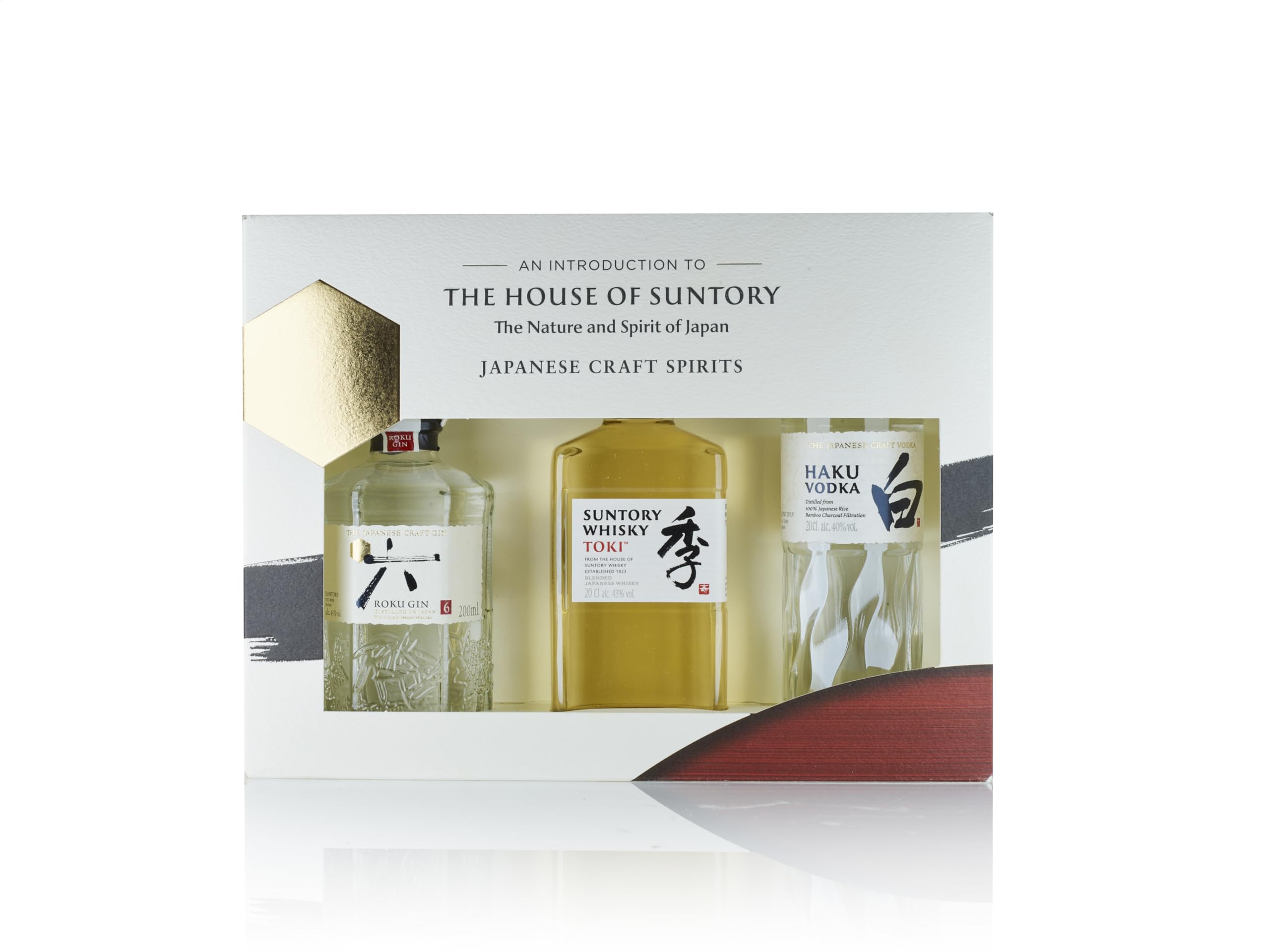 House of Suntory | Japanese Craft Spirits | Gift Pack | Contains Roku Gin, Toki Blended Japanese Whisky & Haku Craft Vodka | 3 x 20cl Miniatures | 42% ABV