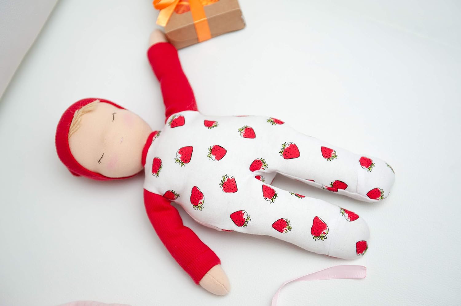 Waldorf organic red baby doll for babbies and toddlers