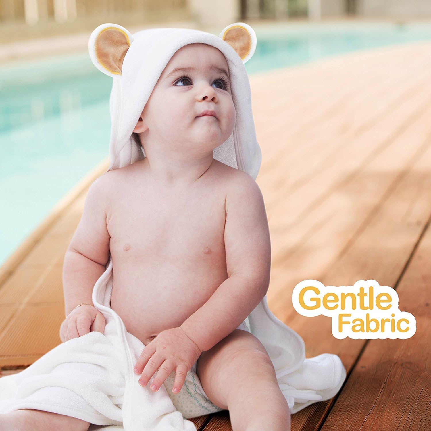 Organic Hooded Baby Towel Set - for Boys and Girls - Made from High Quality, Ultra Soft, Highly Durable 100% Bamboo - with Washcloth - Warm and Snuggly for Bath Time, The Beach and More (75x75cm)